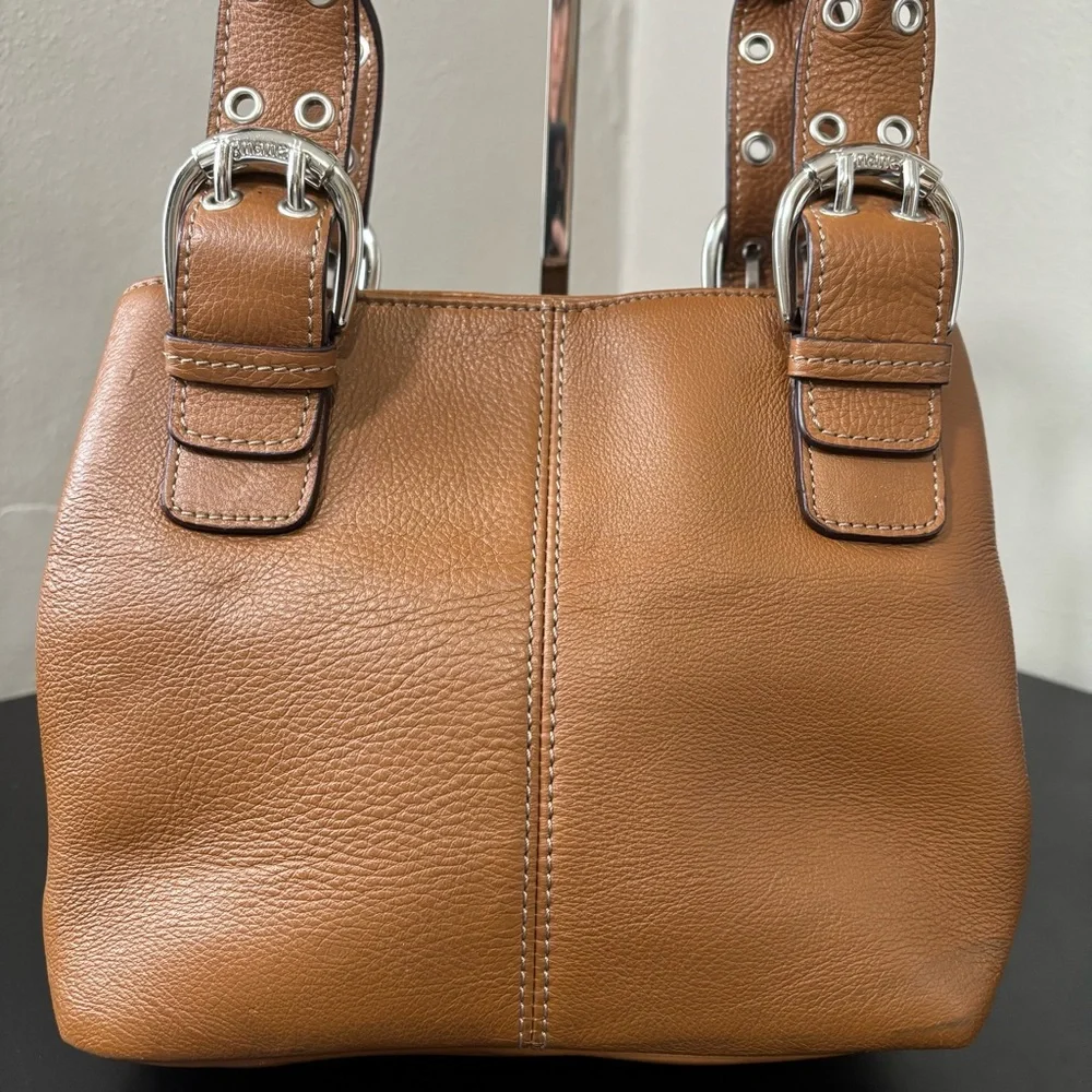 Tignanello Brown Leather Top Handle Satchel Purse Silver Hardware - Picture 7 of 11